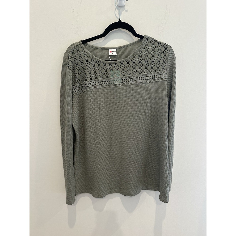 Sigilo Womens Olive Green Long Sleeve Thermal with Lace Front Size XL NWT